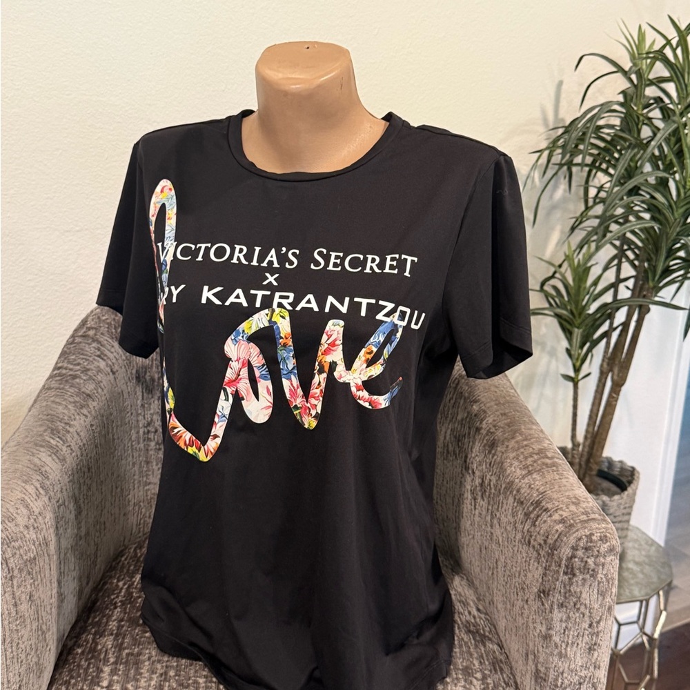 Victoria's Secret & Mary Katrantzou Black Tee with Floral Graphic